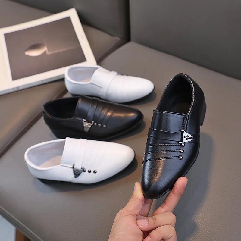 Spring Autumn Boy Leather Shoe Fashion Causal Children's Slip-on Loafers Versatile Kids Formal Students Performance Black Shoes
