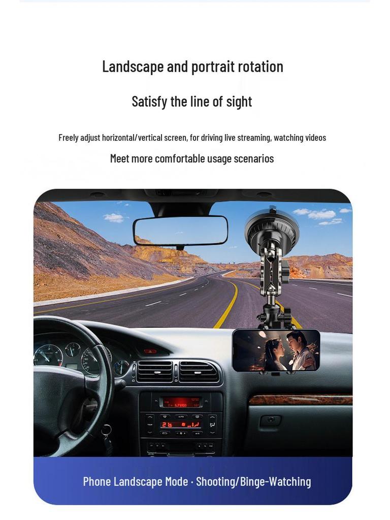 Car-Mounted Multi-Directional Phone Holder for Overhead and First-Person View Shooting with Suction Cup