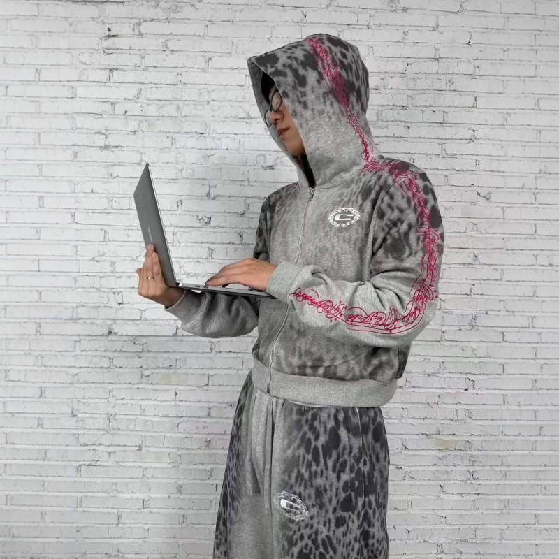 Y2K Streetwear Pár Zipová Mikina Vintage Kamuflážní Potisk Volný Střih Dlouhý Rukáv Ležérní Mikina Dospívající