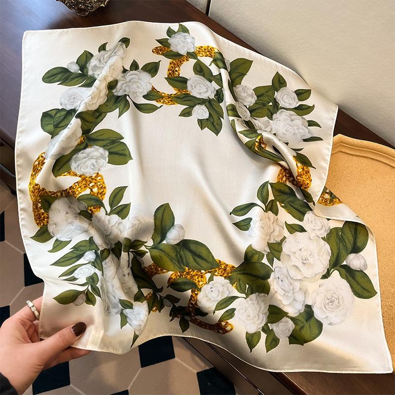 New Silk Silk Scarf Women's Spring Fashion Elegant Peony Plain Crepe Satin Silk Scarf 100% Mulberry Silk Square Scarf 53 Silk Scarf