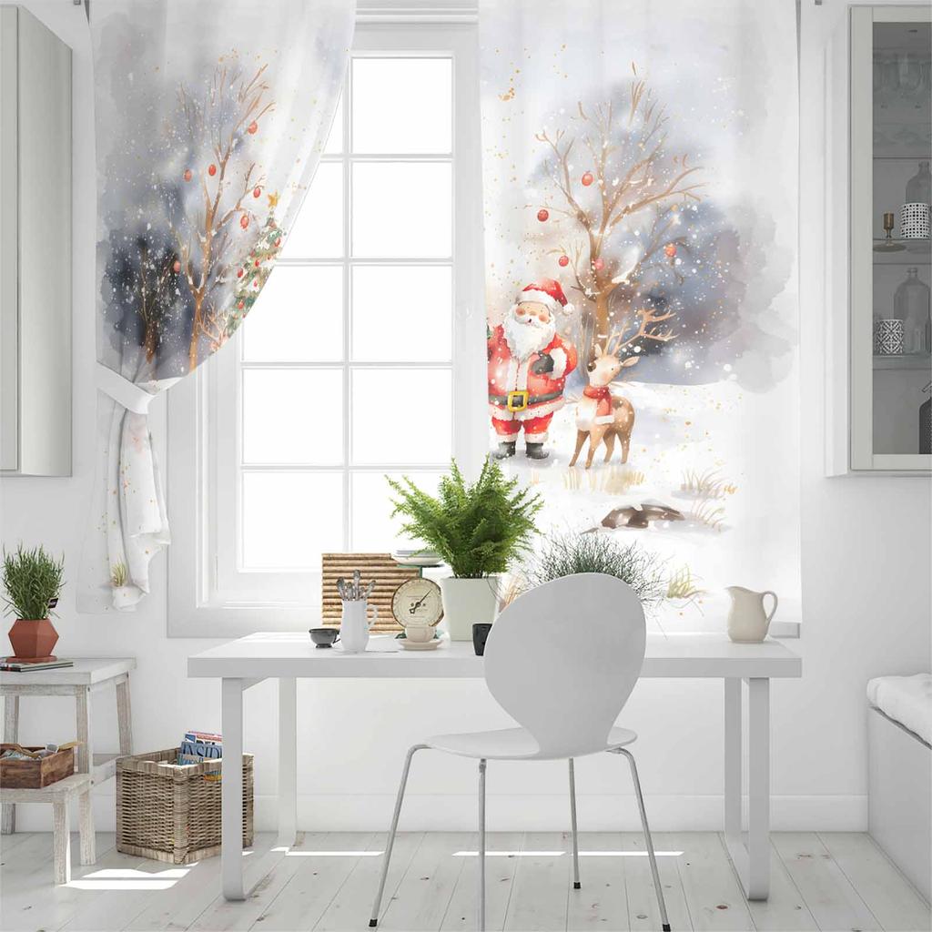 Christmas Tree Santa Claus Reindeer Grove Blackout Curtains For Living Room Bedroom Window Treatment Blinds Kitchen Drapes