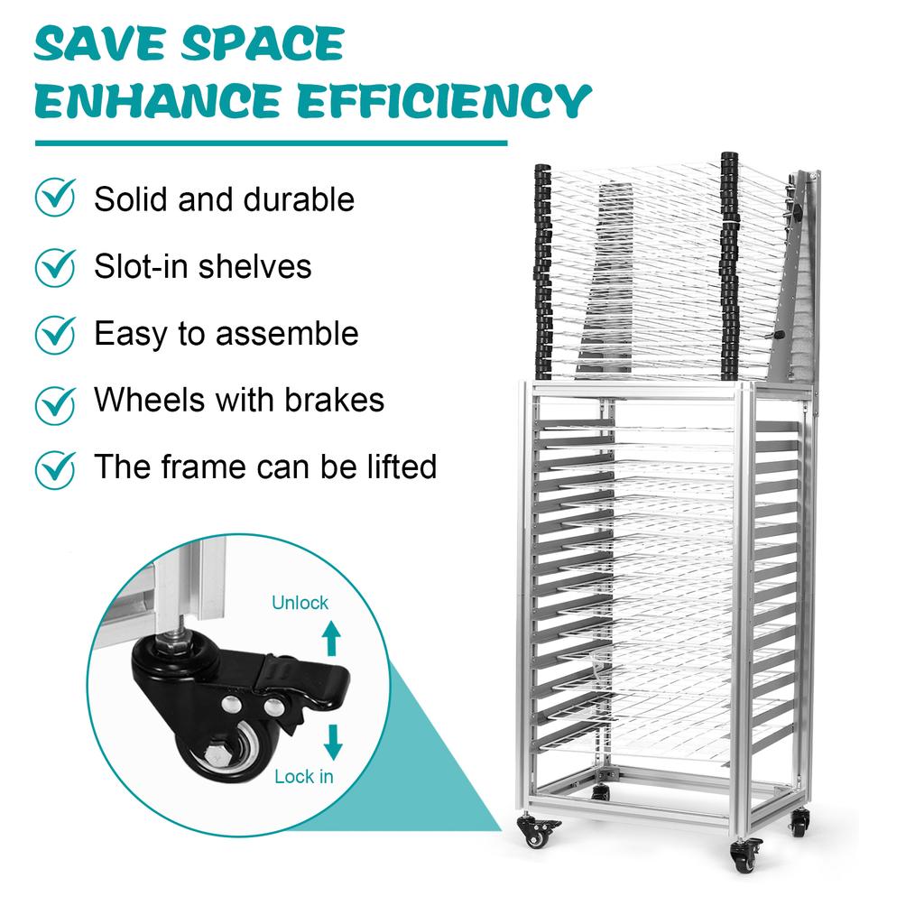 30-Layer Mobile Easel Drying Rack with Wheels Dual-Purpose Drying Rack Multi-Function Storage Rack for School Classroom Studio