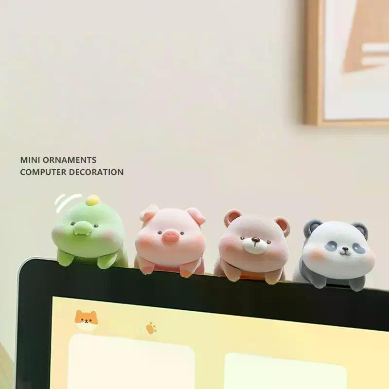 1Pcs Screen Animal Model Elephant Cartoon Center Console Doll Flocking Computer Monitor Decoration Panda Dog Desk Ornament