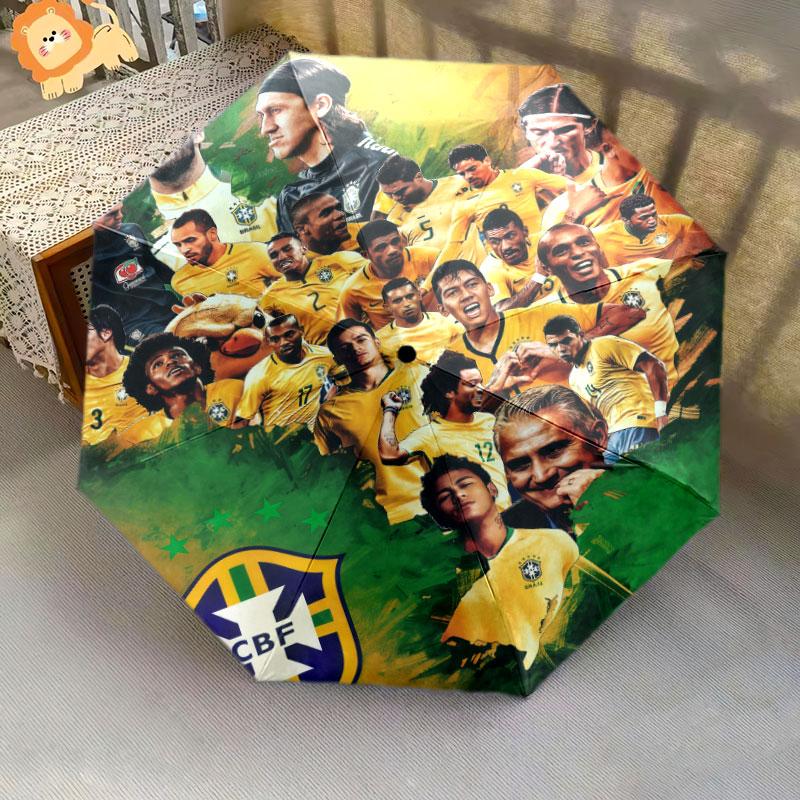 1 PC Automatic Folding Umbrella - Brazil National Football Team Pattern, Portable & Foldable Design with 8 Ribs, Christmas Birthday Gifts