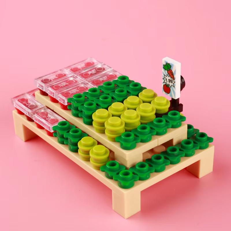MOC City Food Building Blocks Vegetable Fruit Banana Pizza Chicken Dessert Wine Glass Printed Accessories Bricks Kids Toys N11