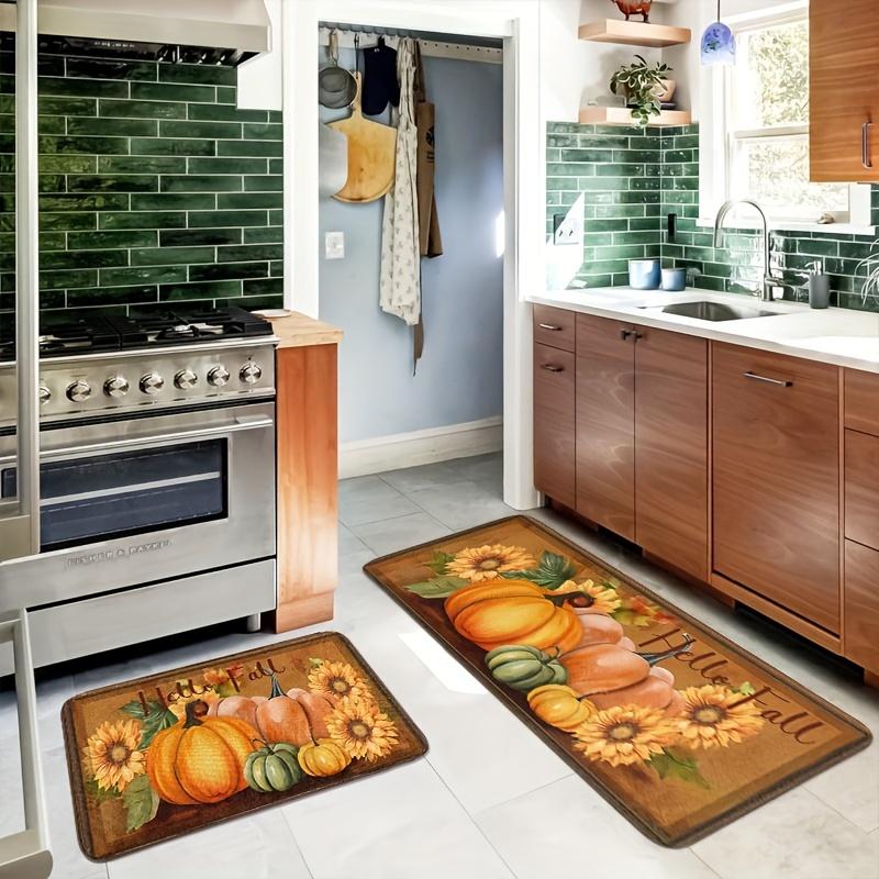 1Pcs Anti Fatigue Kitchen Rugs Autumn Pumpkin Print Waterproof Non-Slip Thick Cushioned Kitchen Mat Heavy Duty Comfort Standing Mat for Kitchen