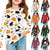Kids Halloween Printed Long Sleeve T-Shirt with Pockets - Round Neck Top for Boys and Girls