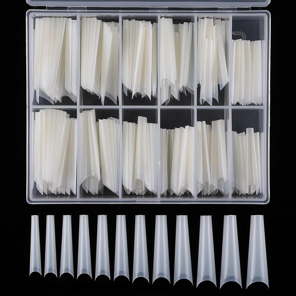 Long Denim Flat-Top French Nail Tips - 240 Pieces | Thin False Nail Supplies for Beauty and Pet Grooming