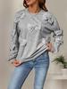 European & American Autumn Sweet Casual Bow Spliced Gray Round Neck Women's Sweatshirt