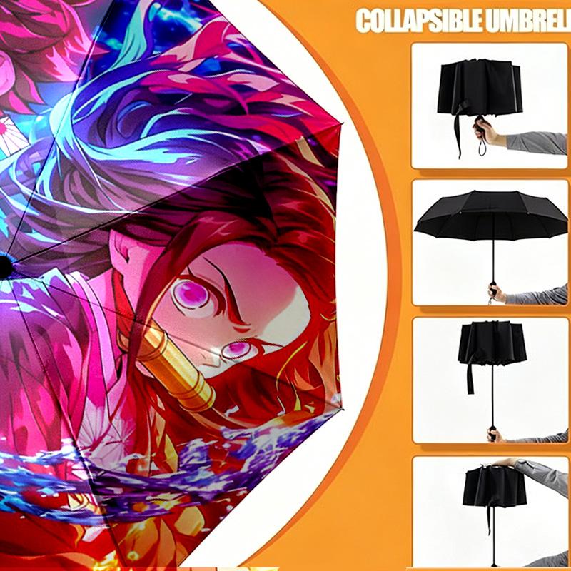 Demon Slayer Druckschirm Automatisches Öffnen/Schließen - Tragbares faltbares Design - Tägliche Nutzung für Reisen/Outdoor - Geschenk zum Geburtstag
