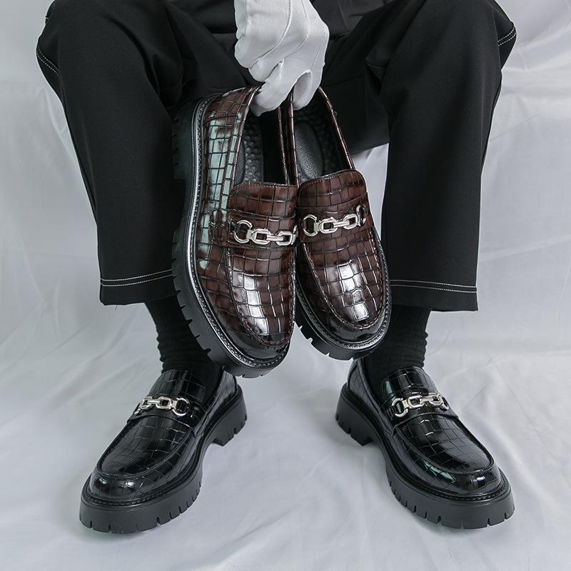 New British Style Business Leather Shoes Four Seasons Single Shoes Brown Platform Foot Groom Wedding Shoes