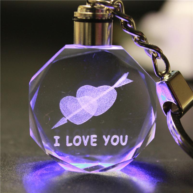 Light Valentine's Day 3D Crystal Engraving Couple Small Pendant Crystal Couple Key Chain For Women Girlfriend Keychain
