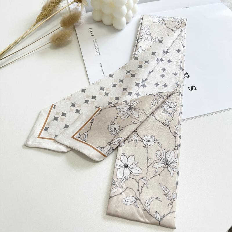 Floret Printed Hairband Silk Satin Bag Scarf For Women Skinny Long Wrist Ribbon Neck Scarves Fashion Hair Scarfs For Women