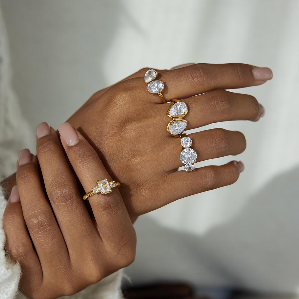 Youthway Vergoldeter Edelstahl Geometrischer Mode Ring Wasserdicht Antiallergisch Farbecht Modeschmuck Unisex