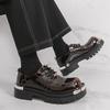 Fashion Men Harajuku Korean Man Leather Shoes Streetwear Fashion Casual Thick Platform Height Increase Metal Leather Wedding Men Loafers