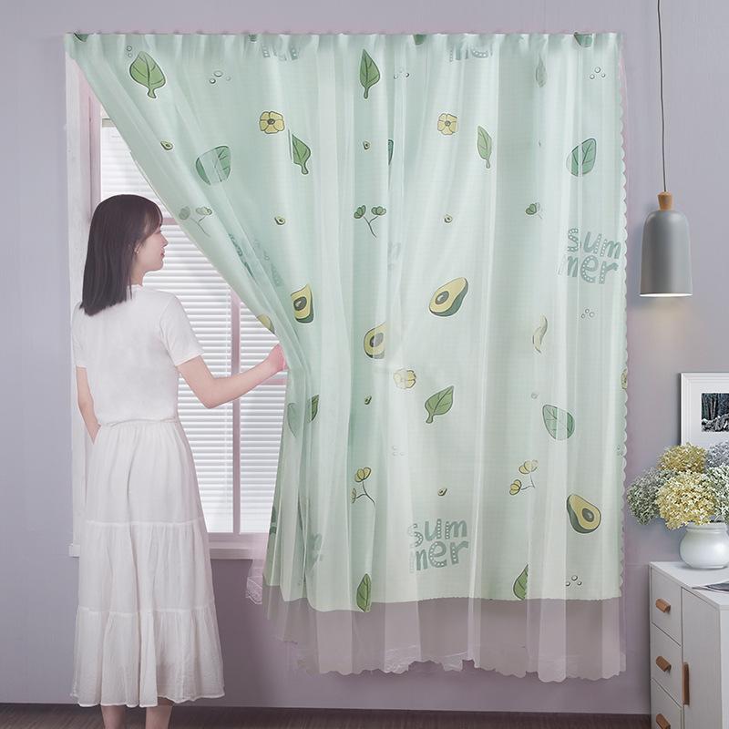 No Punching Velcro Blackout Curtains Pasted Dormitory Bay Windows Opaque Rental Gauze Finished Products