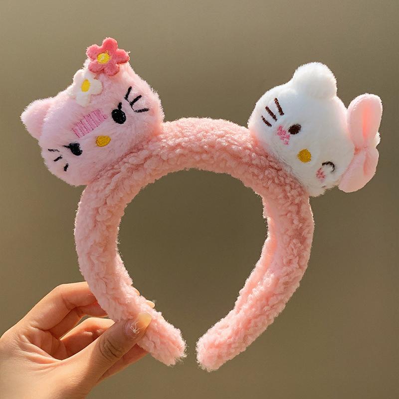 Cartoon Plush Kt Cat Headband For Women Girls Cute Anime Leopard Print Hair Hoop Kawaii Versatile Hair Accessories Gifts
