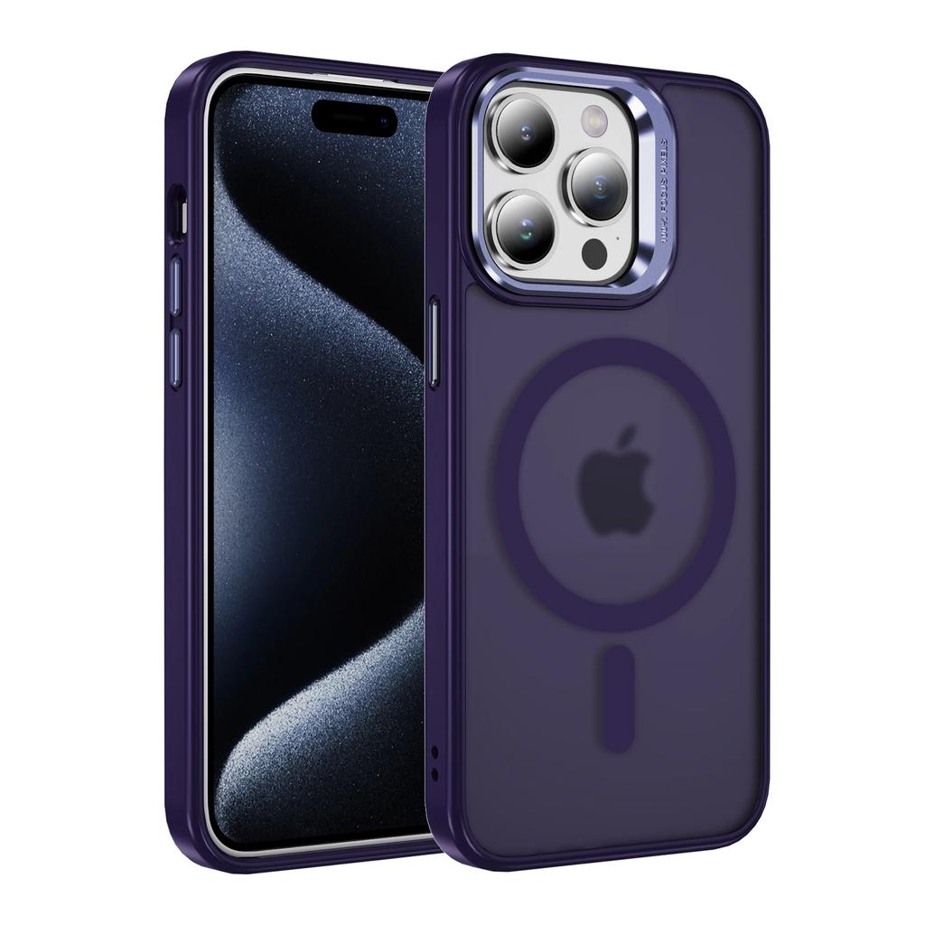 Metal Frame Lens Protection Bracket Phone Case For iPhone 11 12 13 14 15 16 Pro Max Skin Feel Matte Magsafe Magnetic Back Cover