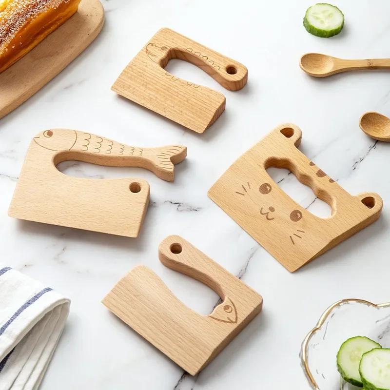 Safe Kitchen Cutting Toy Kids Wooden Cooking Cutter Fish-Shaped Children'S Kitchen Tools Cute Vegetables Fruits Knife Safety
