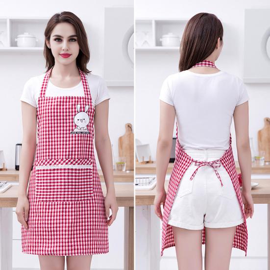 Cute Cartoon Rabbit Kitchen Apron for Men Women Pink White