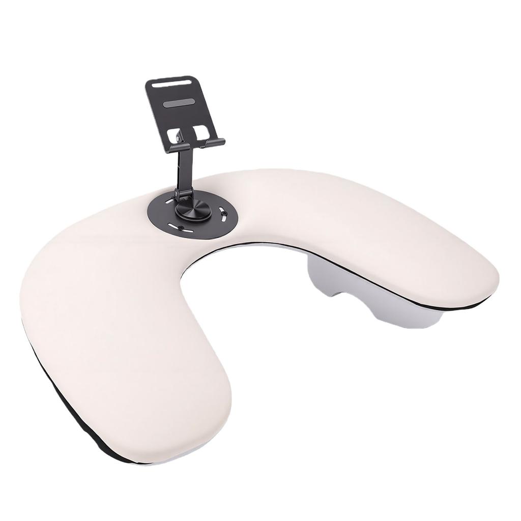 Nail Arm Rest for Nail Tech with Phone Holder U Shaped Manicure Hand Rest Tilted for Salon Home Use White