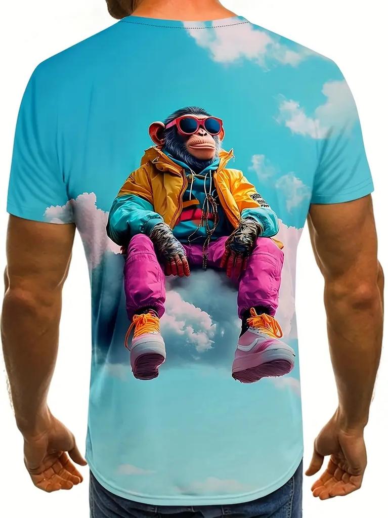Funny Monkey Graphic 3D Printed T-shirt For Men Causal Short Sleeve Oversized Pullover Tshirts Top New In Men's Monkey Tee Shirt