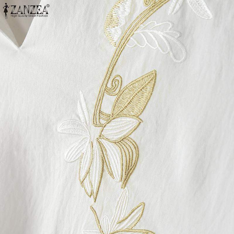 ZANZEA Women 3/4 Sleeve Embroidery Blouse and Shorts Summer Two Piece Suit Sets