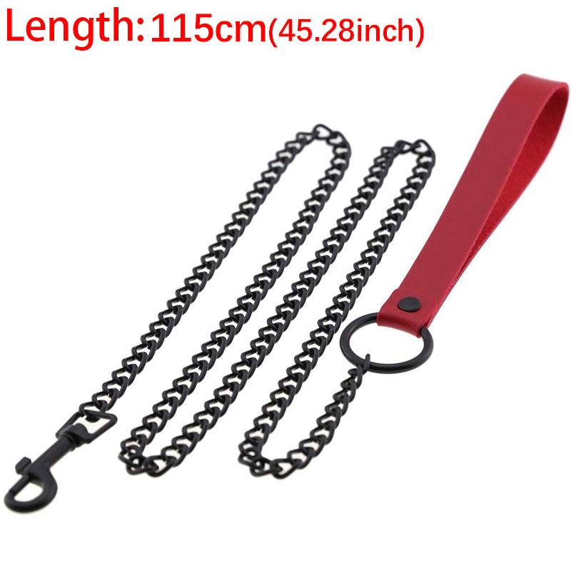 Durable Anti-Bite Metal Dog Chain Lead Chain Leash Handle Leads Leather Iron Chain for Small Large Medium Dogs Outdoor Training