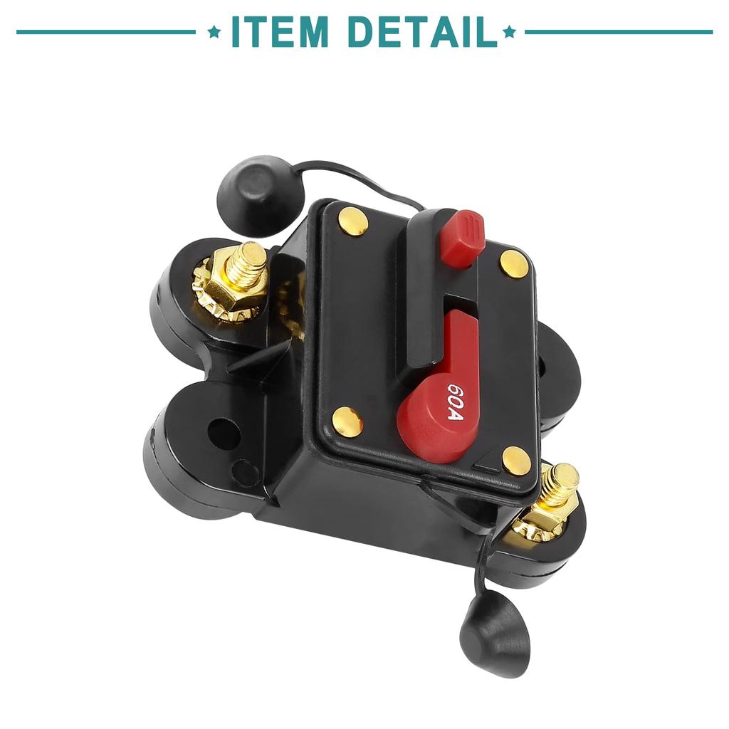 ACROPIX Wasserdichter Sicherungshalter Manuell zurücksetzbar Universeller Wechselrichter-Leistungsschalter für Auto-Audio 60A Schwarz 1 Stück