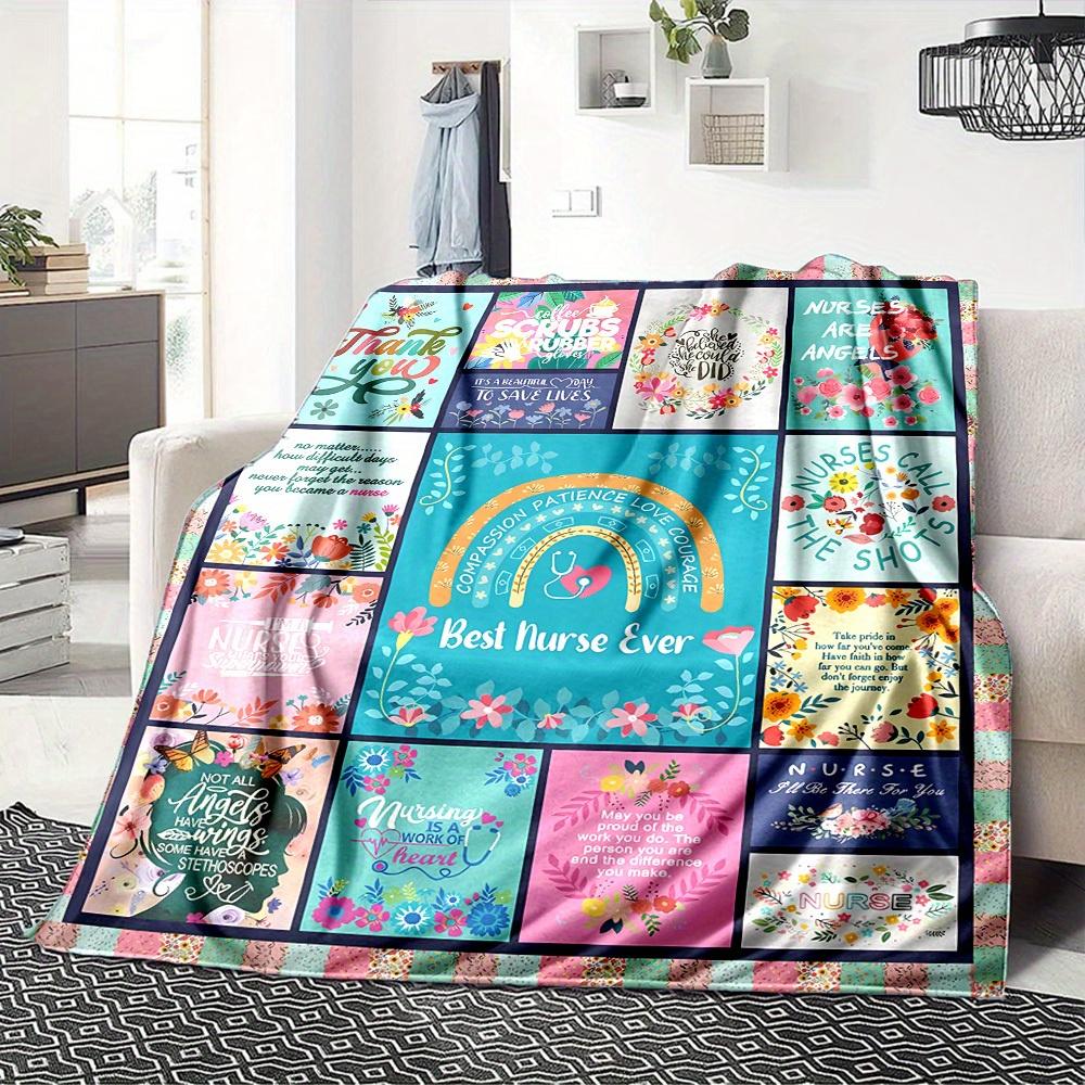 1pc Nurses,thank you Digital Printed Flannel Blanket, Super Soft Plush Fleece Bed Cover, Multipurpose Four Seasons Hypoallergenic Quilt for