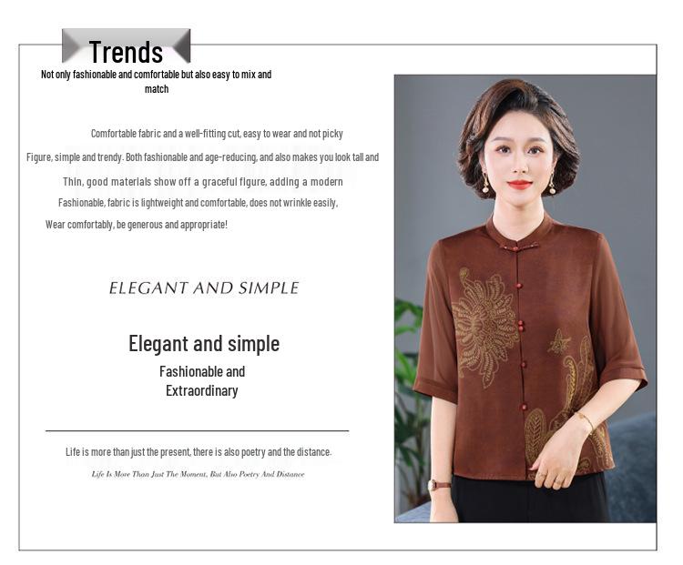 Spring/Summer Medium-Sleeve Shirt for Middle-Aged/Elderly Women - Stylish Cardigan Top