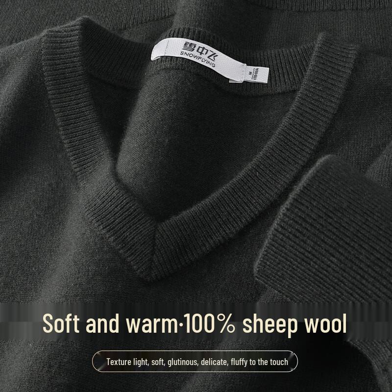 SNOWFLYING Men's V-Neck 100% Wool Pullover Sweater