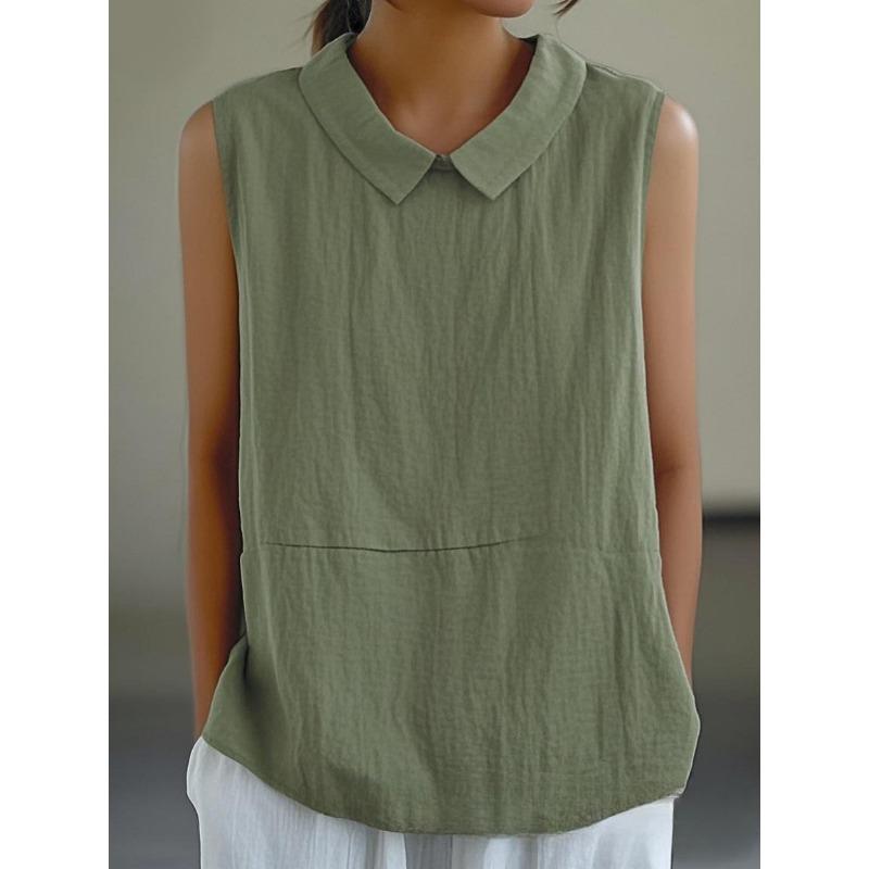 Loose Tops Sleeveless Cotton and Linen Women’s Blouses & Shirts
