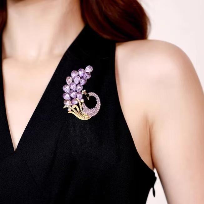 

Purple Peacock Brooch One Size