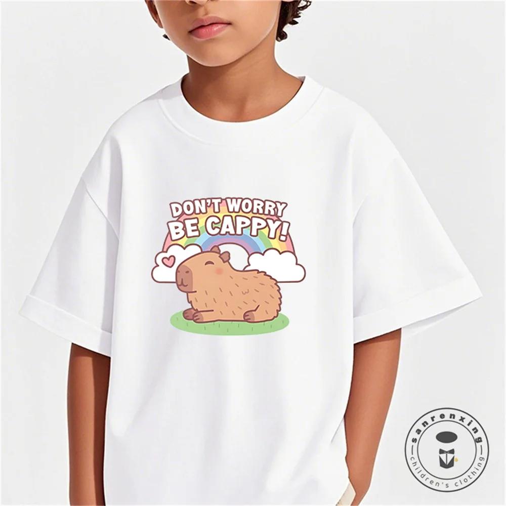 Vară Nouă Tendință Imprimeu Capibara Drăguț Tricou cu Mânecă Scurtă pentru Copii Drăguț Confortabil Versatil Tricou pentru Băiat și Fată