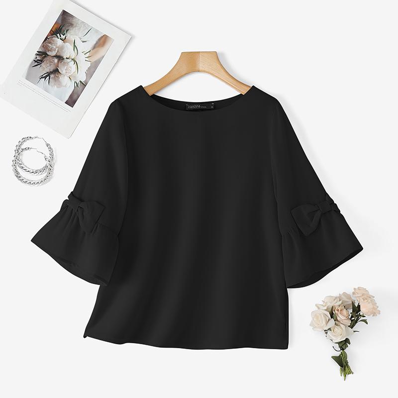 

ZANZEA Womens Summer Round Neck Solid Color Half Sleeve Blouse 2XL