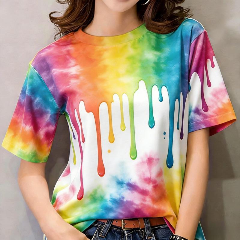 Floral short-sleeved outdoor casual top with 3D digital print for women