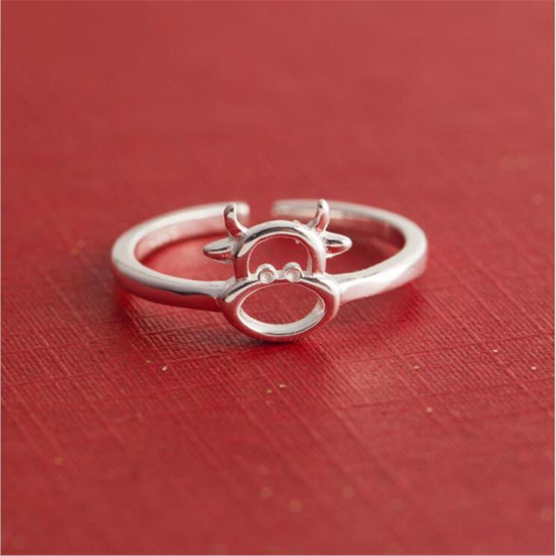 

Simple And Sweet Cute Hollow Calf 925 Sterling Silver Jewelry Twelve Zodiac Ox Animal Cattle Popular Opening Rings TYB443 серебряный