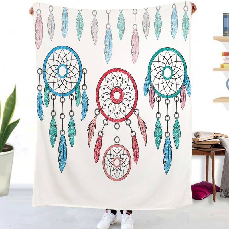 Blue Dream Catcher Blanket Flannel Throw Blanket for Kids Adults Lightweight Soft Warm Blankets for Bed Sofa Office 130x150cm