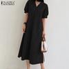 ZANZEA Women Summer V-Neck Short Sleeve Long Dress