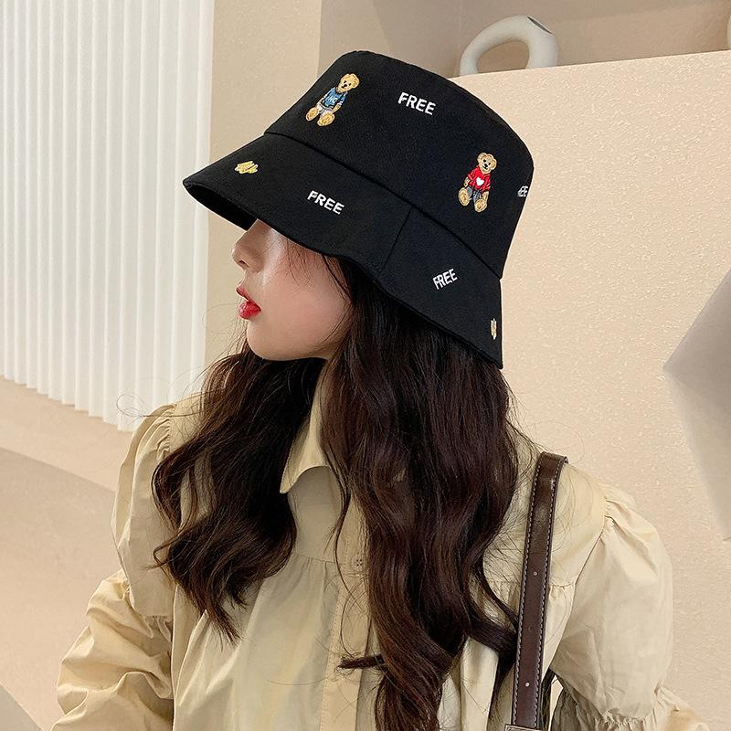 Bear fisherman hat children summer leisure outdoor embroidery cartoon basin hat showing face small sun protection sun hat men