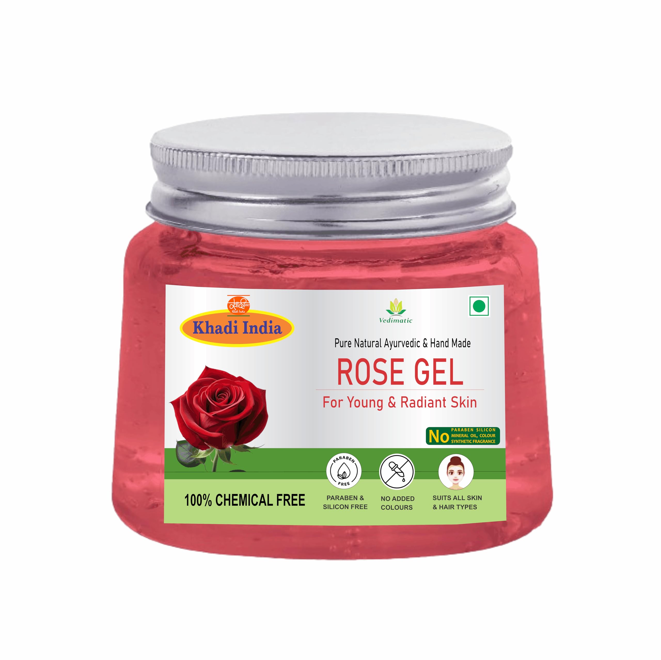 Vedimatic Khadi Pure Organique Natural Herbal Rose Aloe Vera Gel for Face & Hair | Hydrating, Soothing & Moisturizing 100% Pure Natural Aloe Vera A