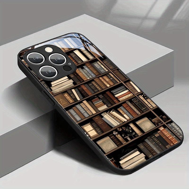 Retro Bookshelf Art Pattern Glass Material Phone Case For iPhone 17 16 15 14 Pro Max 13 12 11 17Air 16E 7 8 Plus XR XS X Cover