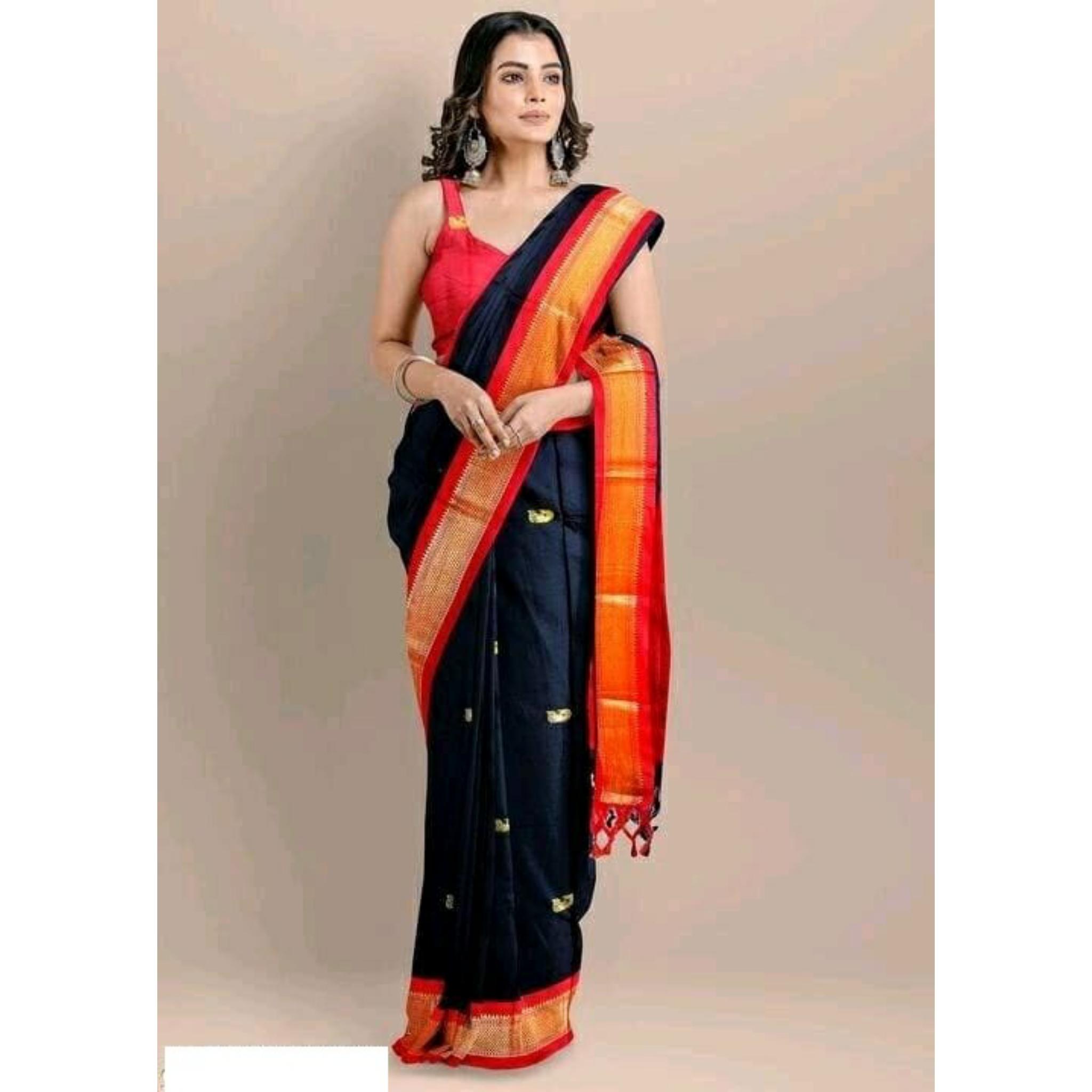 

Индийское традиционное хлопковое шелковое сари с тканым сари Зари