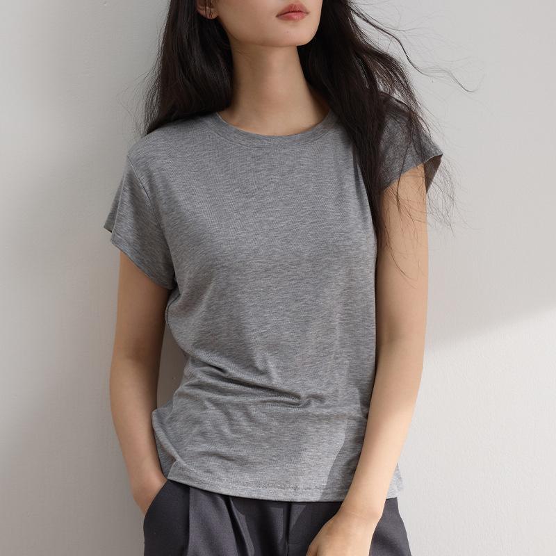 Lyocell women's round-neck t-shirt top, spring/summer 2026 new model, skin-friendly, breathable, slimming, short-sleeved