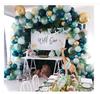 Bruiloft Verjaardag Babyborrel Geslachtsonthulling Decoraties Stofblauw Wit Ballonnenboog Slingerset