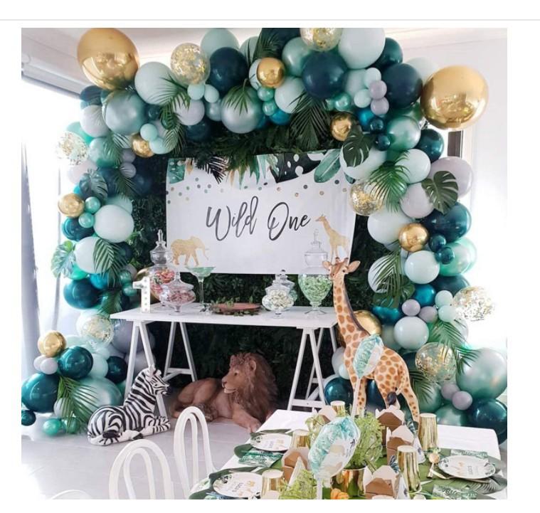 Bruiloft Verjaardag Babyborrel Geslachtsonthulling Decoraties Stofblauw Wit Ballonnenboog Slingerset