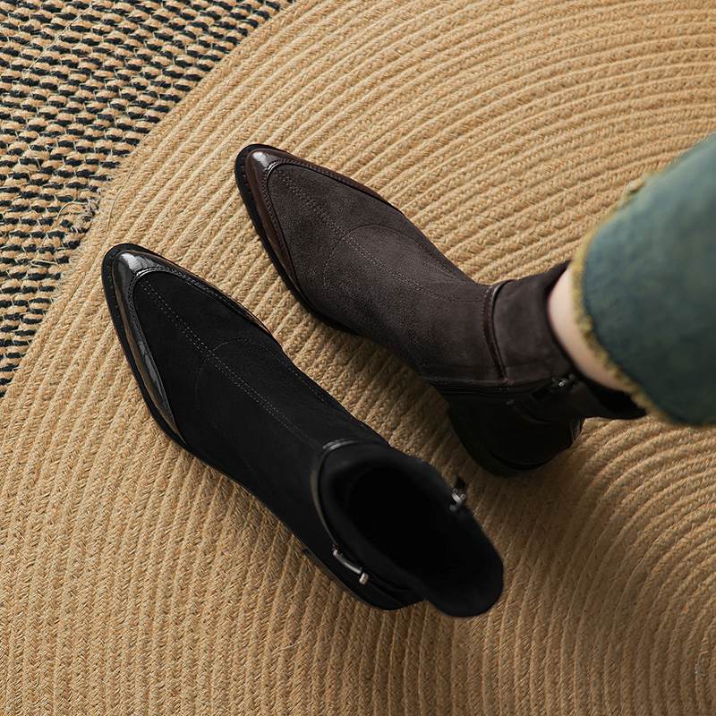 Krazing Po Microfiber Winter Pointed Toe Size 33 Western Boots Size 43 Flock Med Heels Ankle Boots