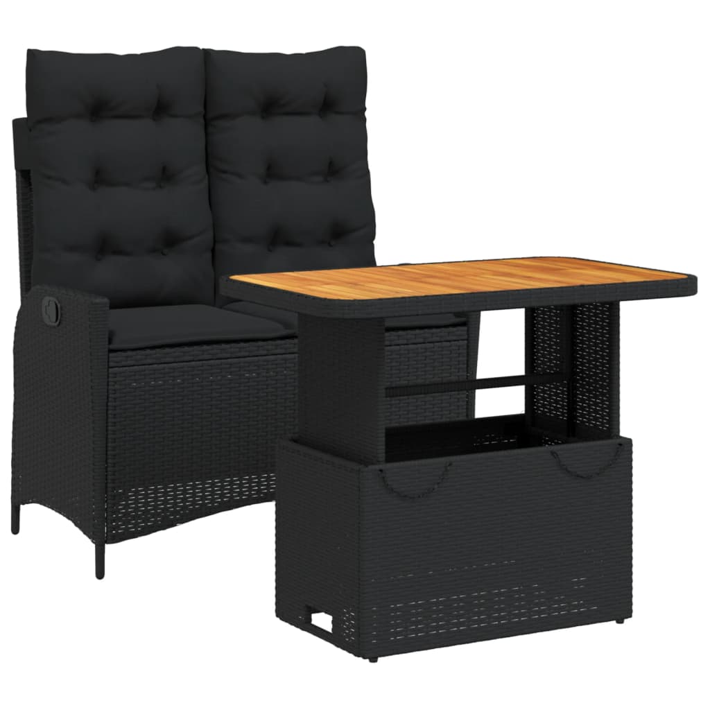 2 Piece Outdoor Dining Set with Cushions Black Poly Rattan