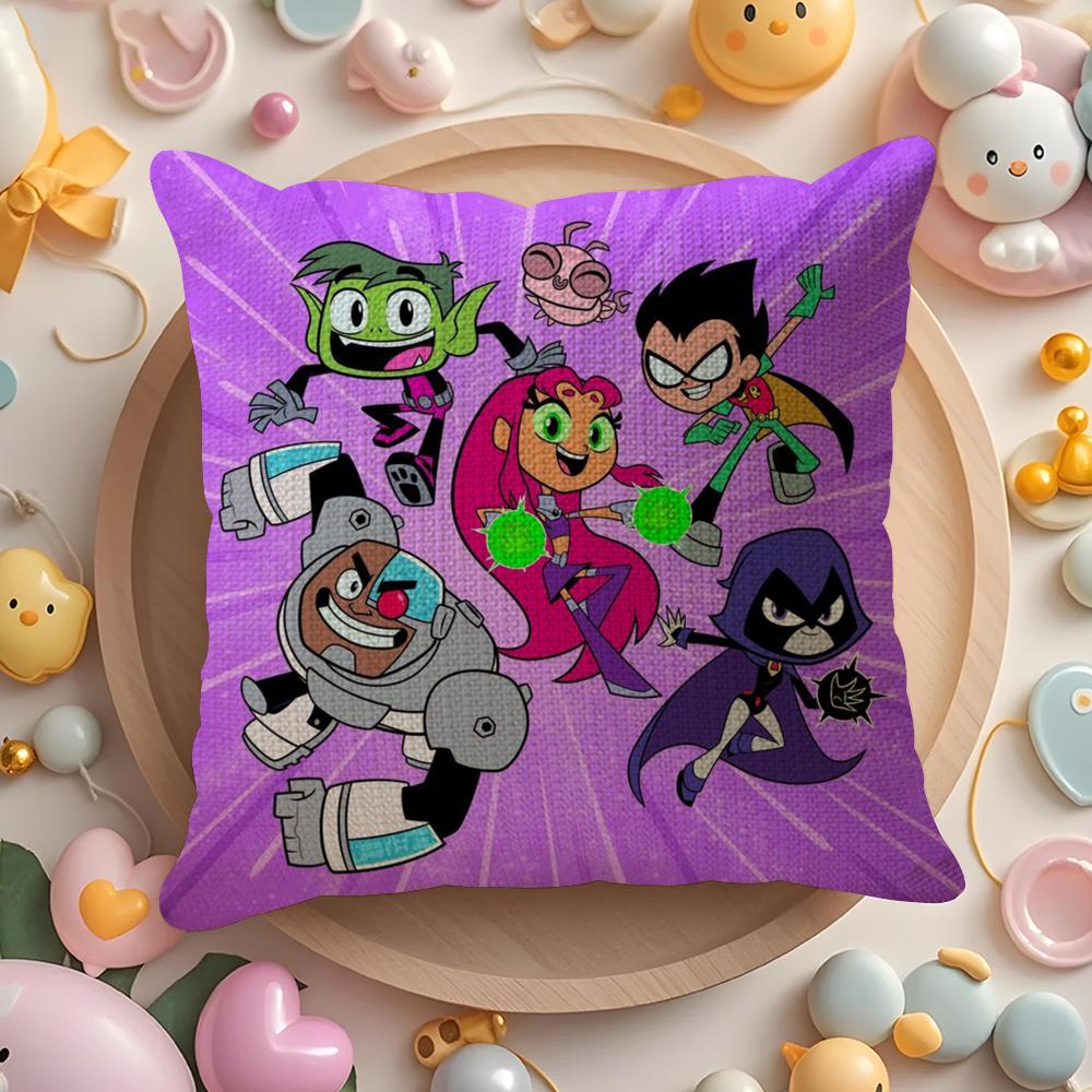 T-Teen T-Titans Go Kissenbezug Natürlicher Leinen Bio-Stoff Doppelseitiger Druck Sofa Heimdekoration Geschenk Kissenhülle
